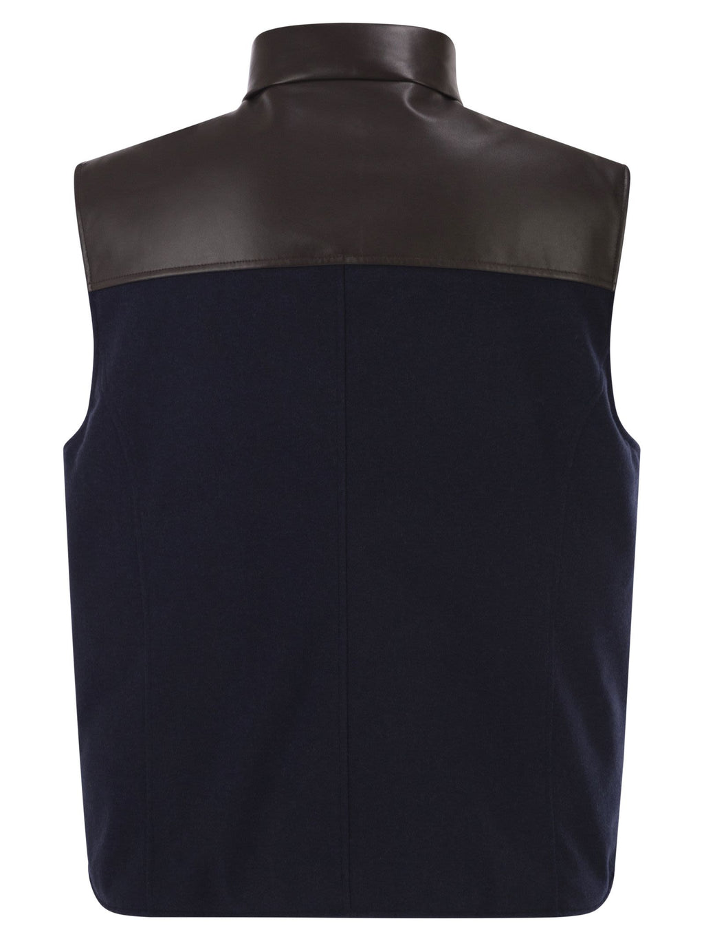 Brunello Cucinelli Men Wool Padded Gilet With Leather Trims And Shearling Collar