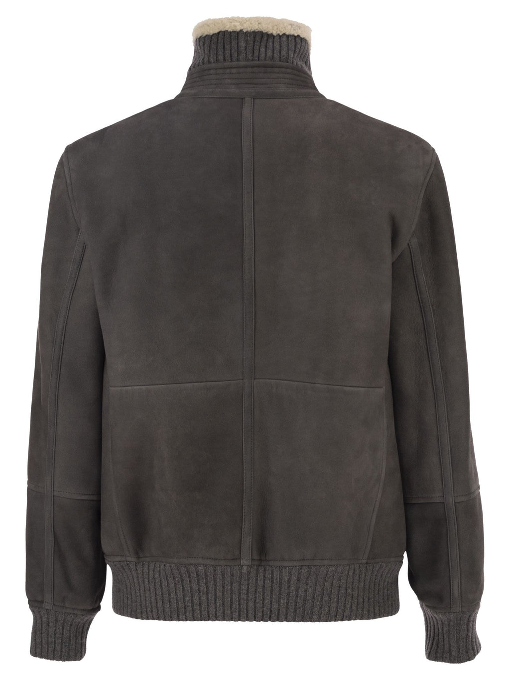 Brunello Cucinelli Men Shearling Aviator Jacket With Cashmere Knit Details