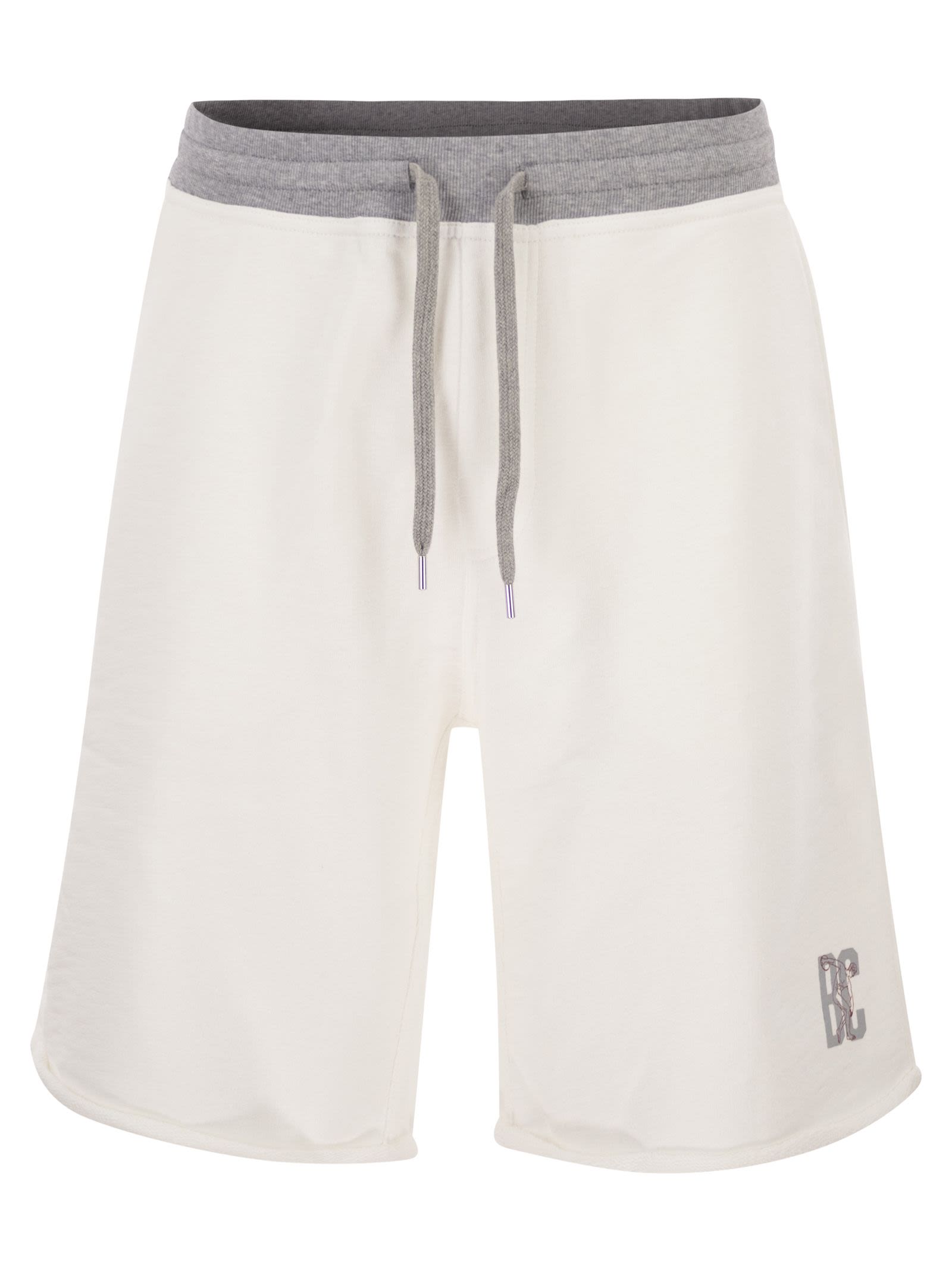 Brunello Cucinelli Men Mélange Cotton And Linen Fleece Bermuda Shorts With Logo