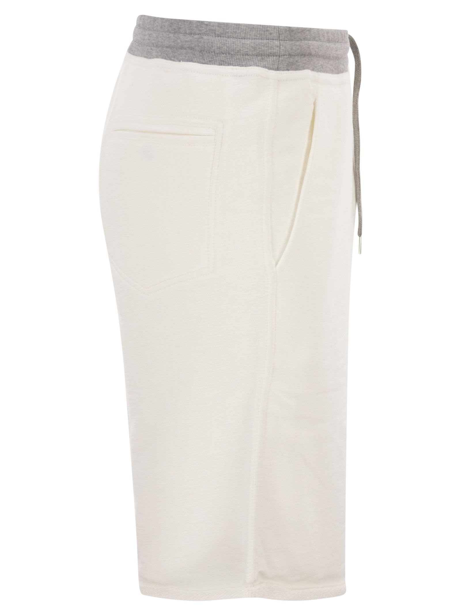 Brunello Cucinelli Men Mélange Cotton And Linen Fleece Bermuda Shorts With Logo