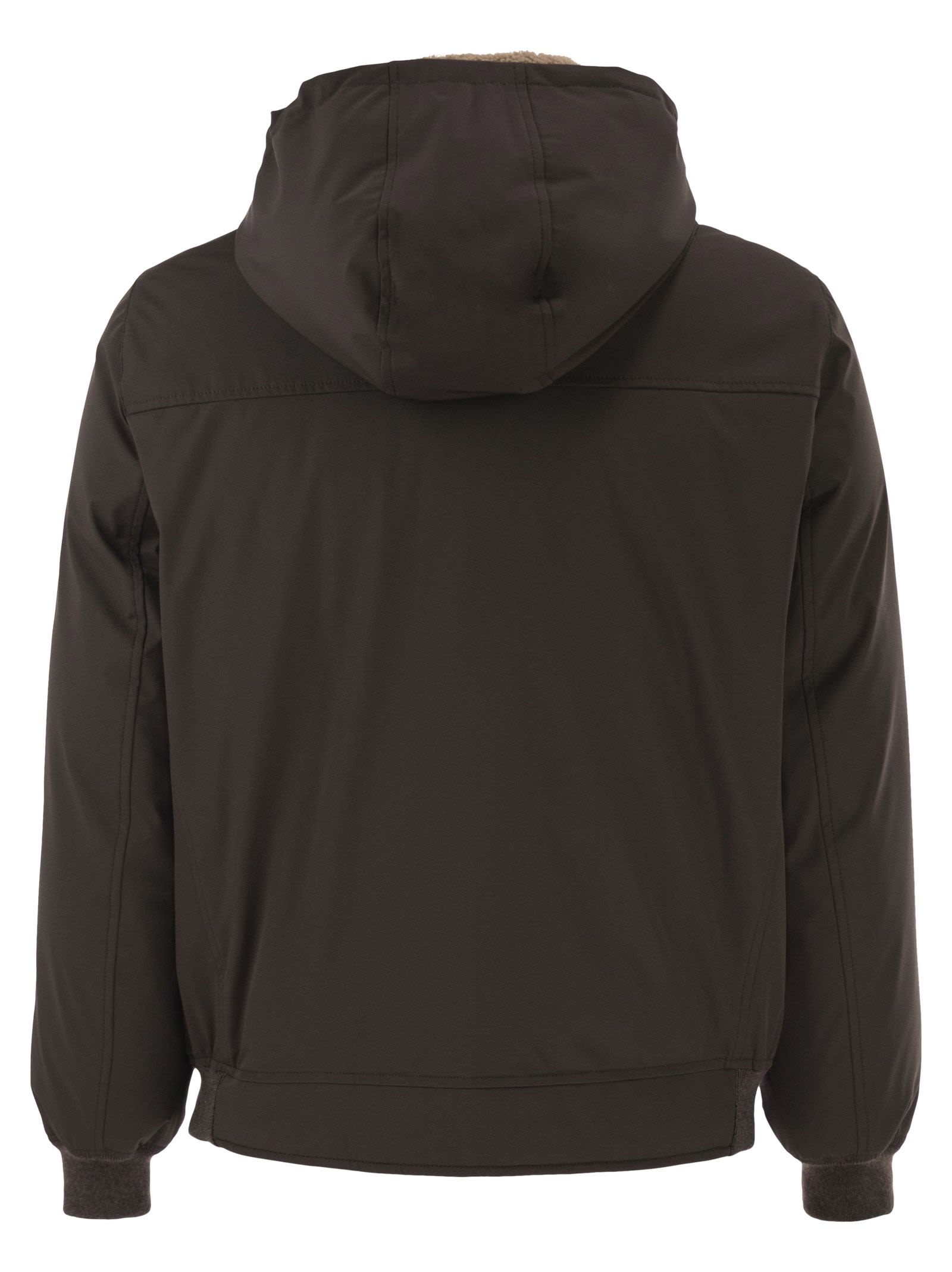 Brunello Cucinelli Men Padded Hooded Bomber Jacket With Shearling Details