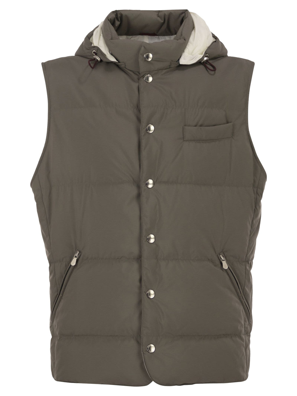 Brunello Cucinelli Men Padded Hooded Gilet In Technical Fabric