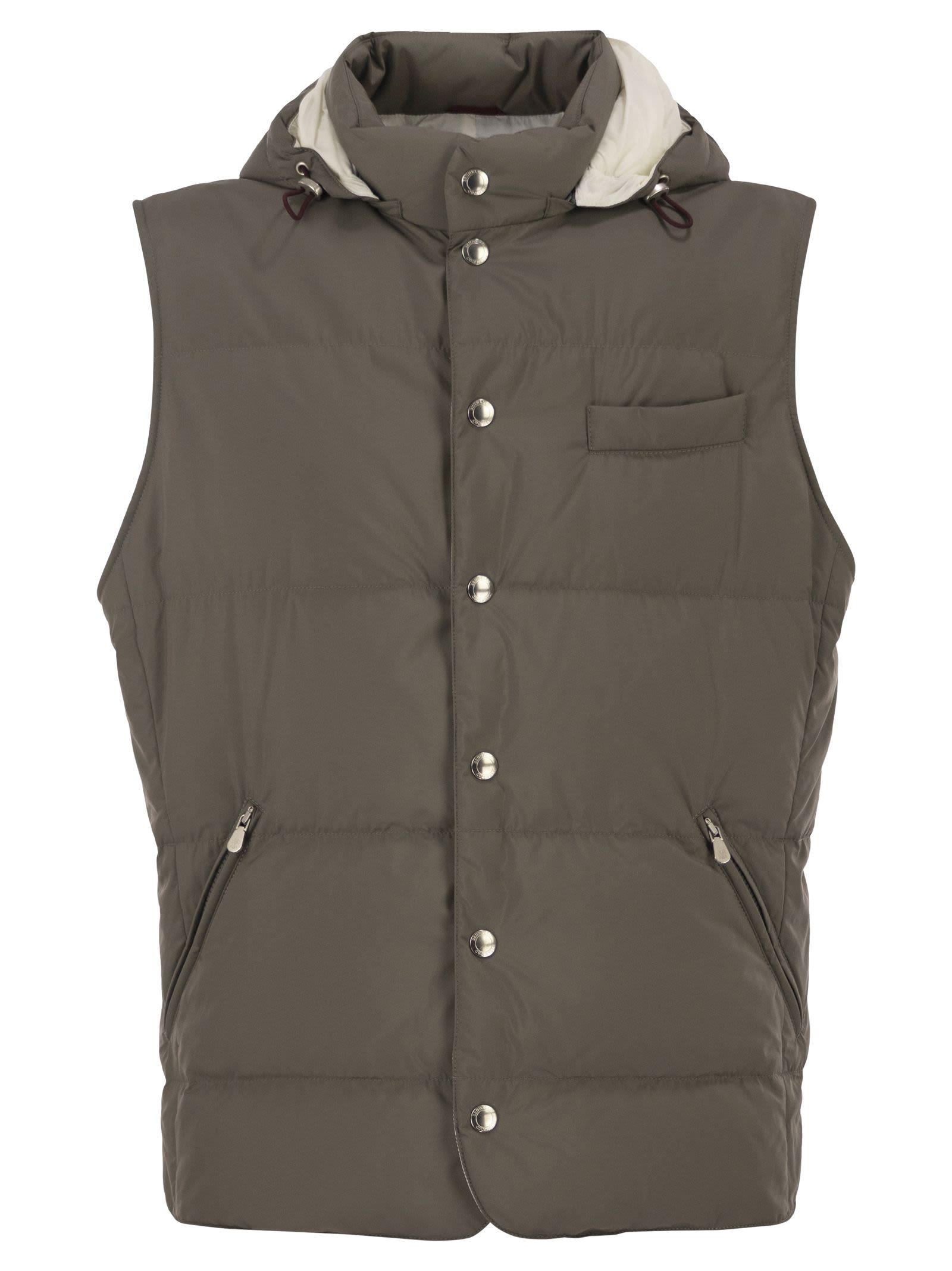 Brunello Cucinelli Men Padded Hooded Gilet In Technical Fabric
