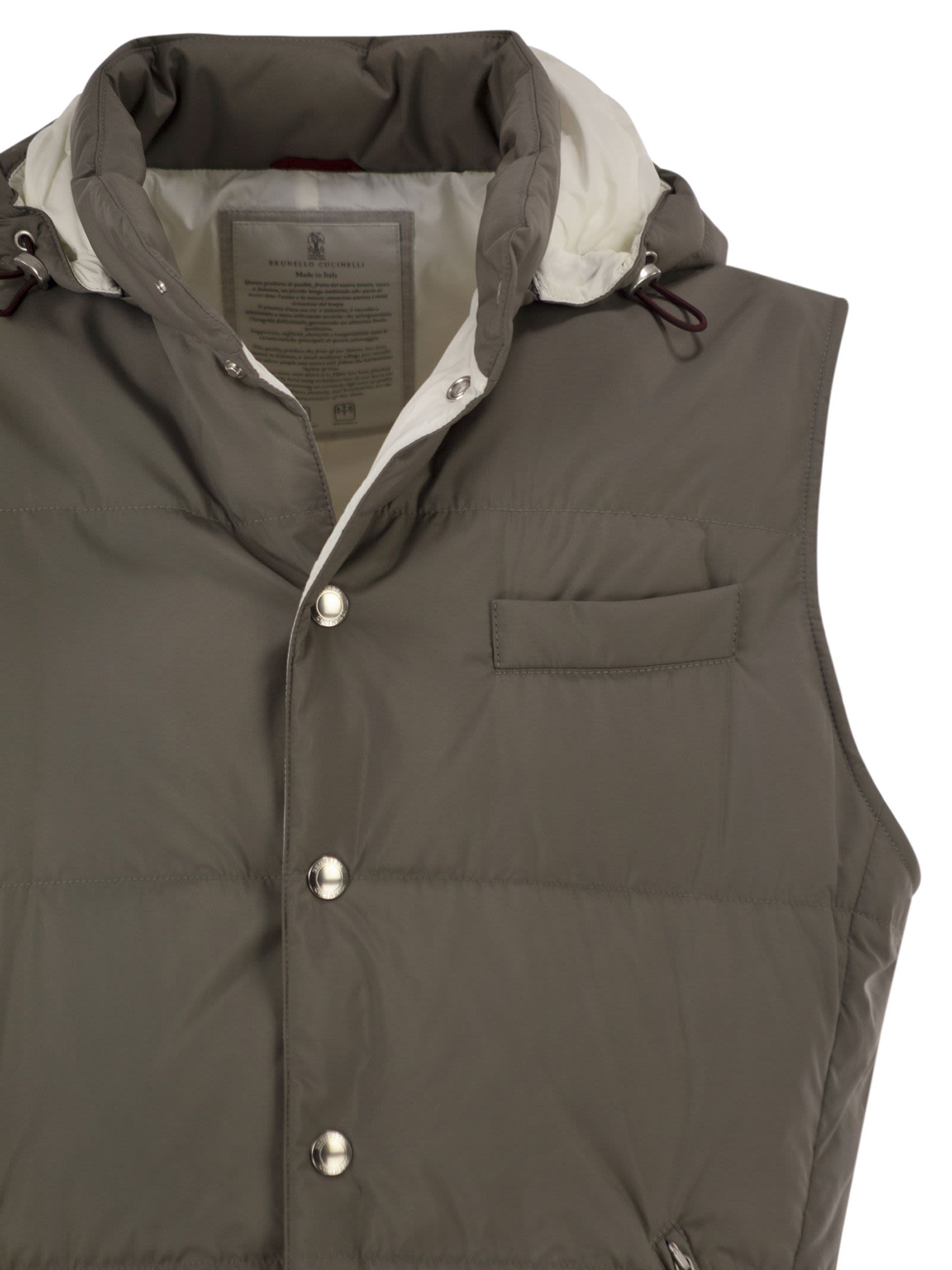 Brunello Cucinelli Men Padded Hooded Gilet In Technical Fabric