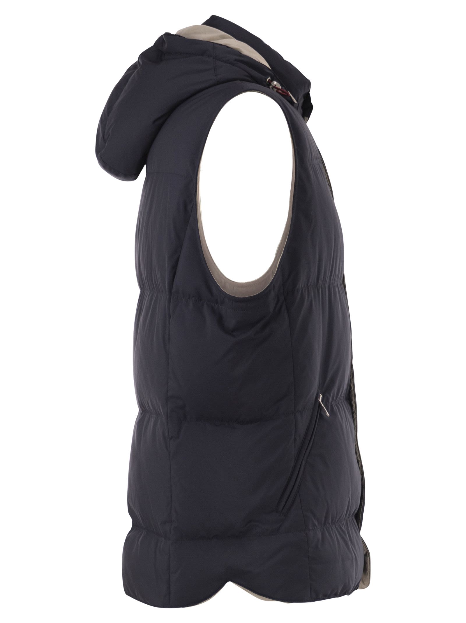 Brunello Cucinelli Men Padded Hooded Gilet In Technical Fabric