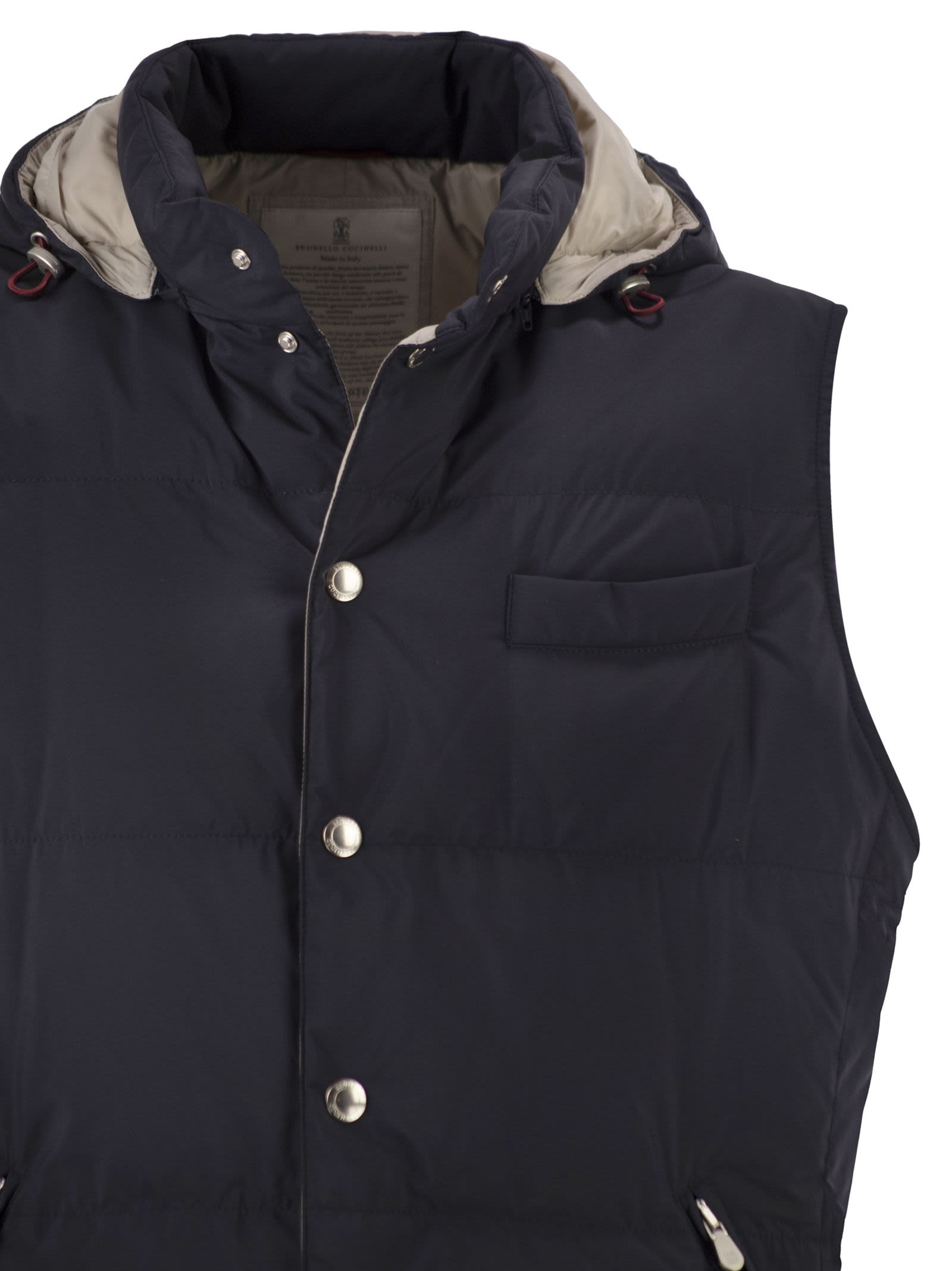 Brunello Cucinelli Men Padded Hooded Gilet In Technical Fabric