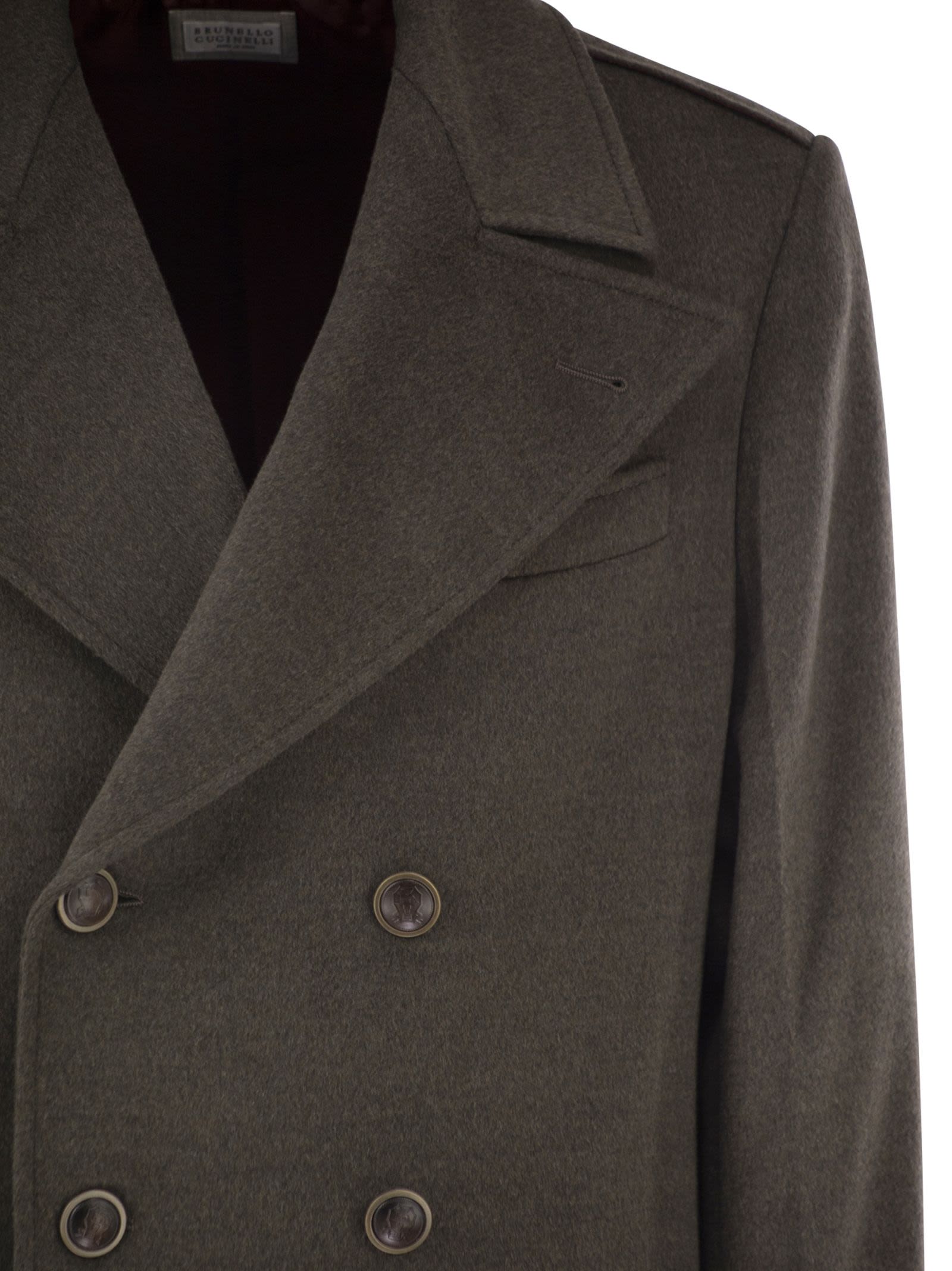 Brunello Cucinelli Men Double-Breasted Pure Wool Tailored Coat