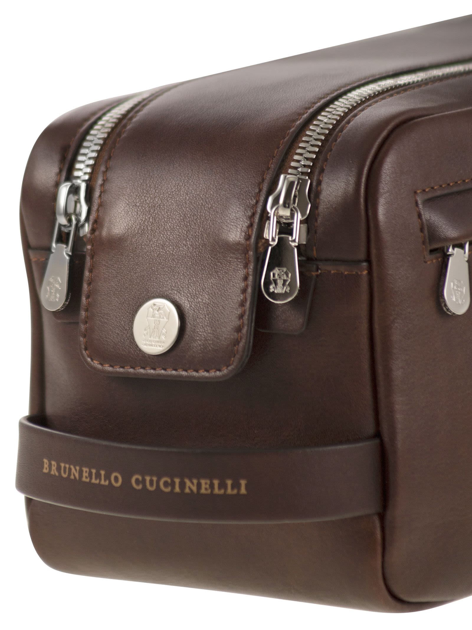 Brunello Cucinelli Men Leather Beauty Case With Double Zip
