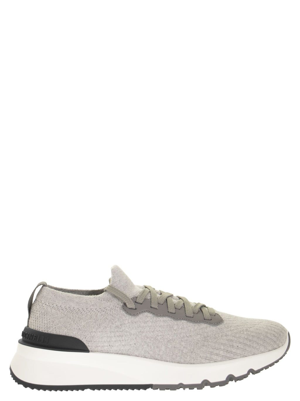 Brunello Cucinelli Men Runners In Cotton Knit And Semi-Glossy Calf Leather