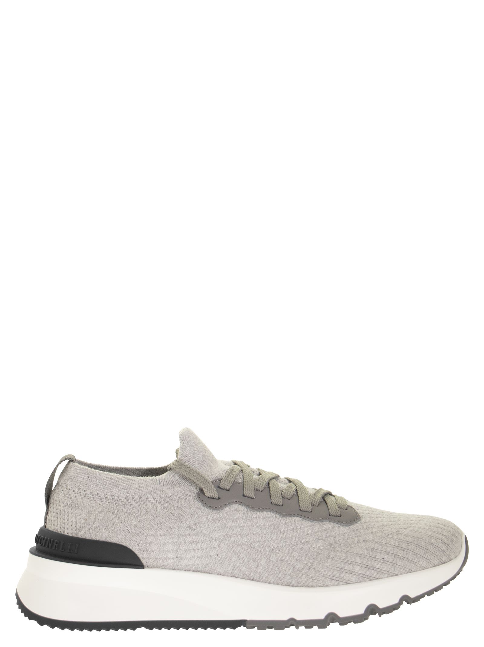 Brunello Cucinelli Men Runners In Cotton Knit And Semi-Glossy Calf Leather