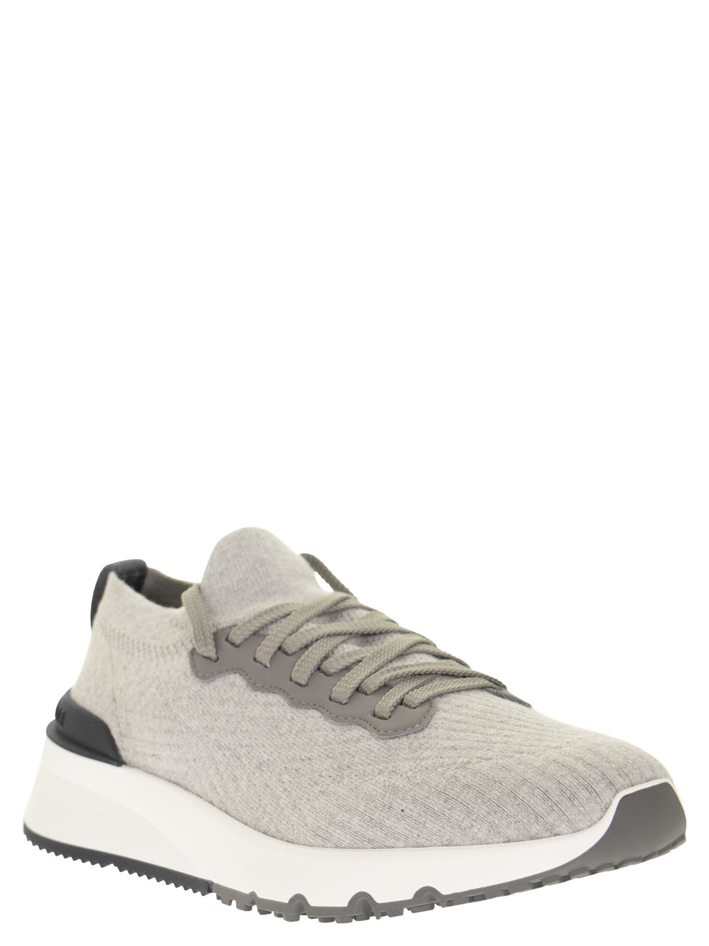 Brunello Cucinelli Men Runners In Cotton Knit And Semi-Glossy Calf Leather