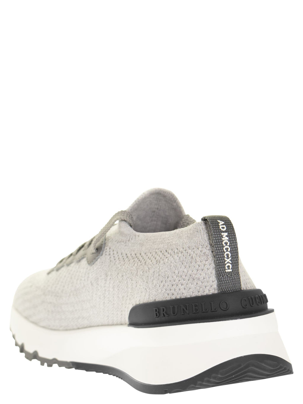 Brunello Cucinelli Men Runners In Cotton Knit And Semi-Glossy Calf Leather