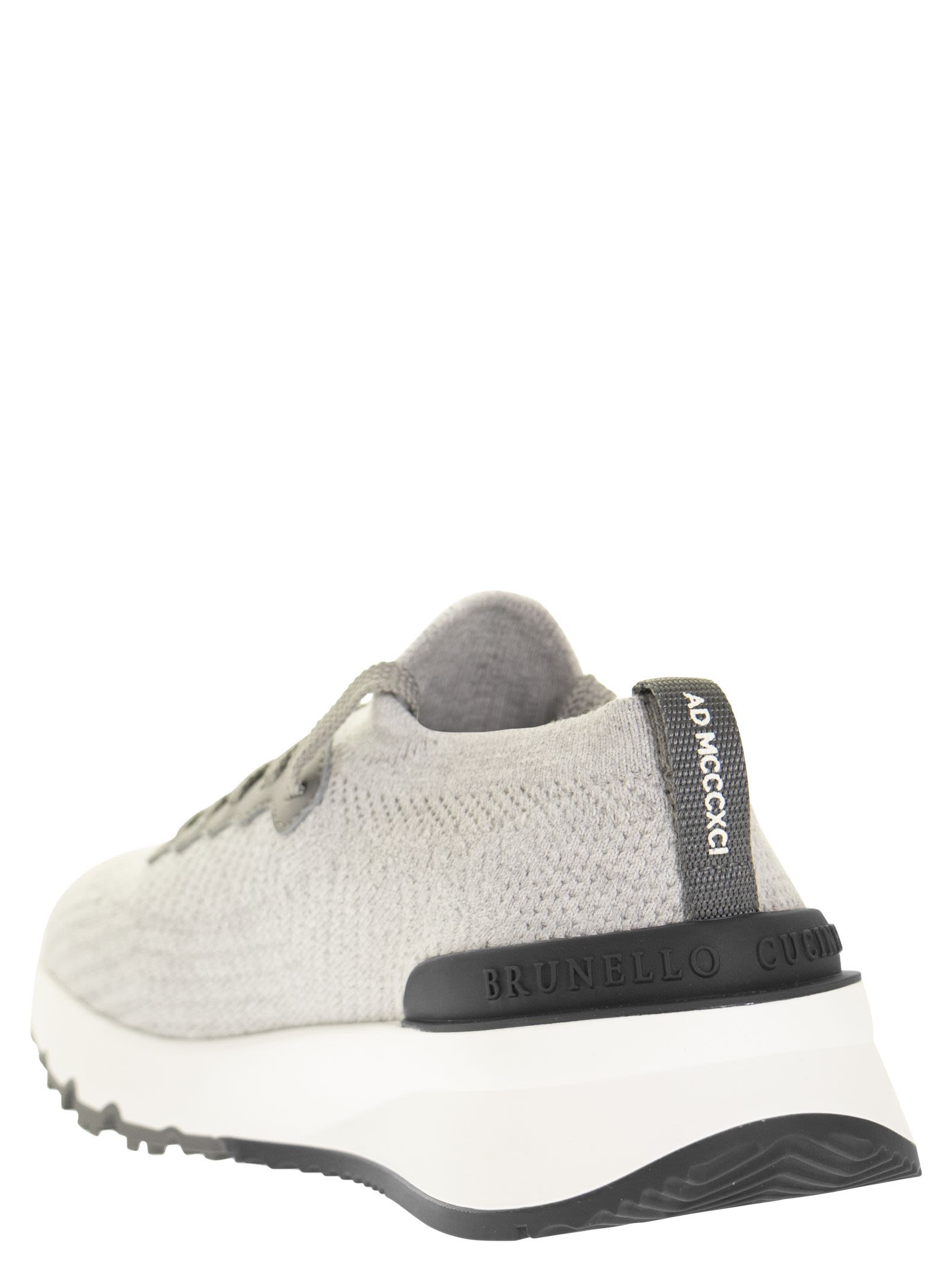 Brunello Cucinelli Men Runners In Cotton Knit And Semi-Glossy Calf Leather