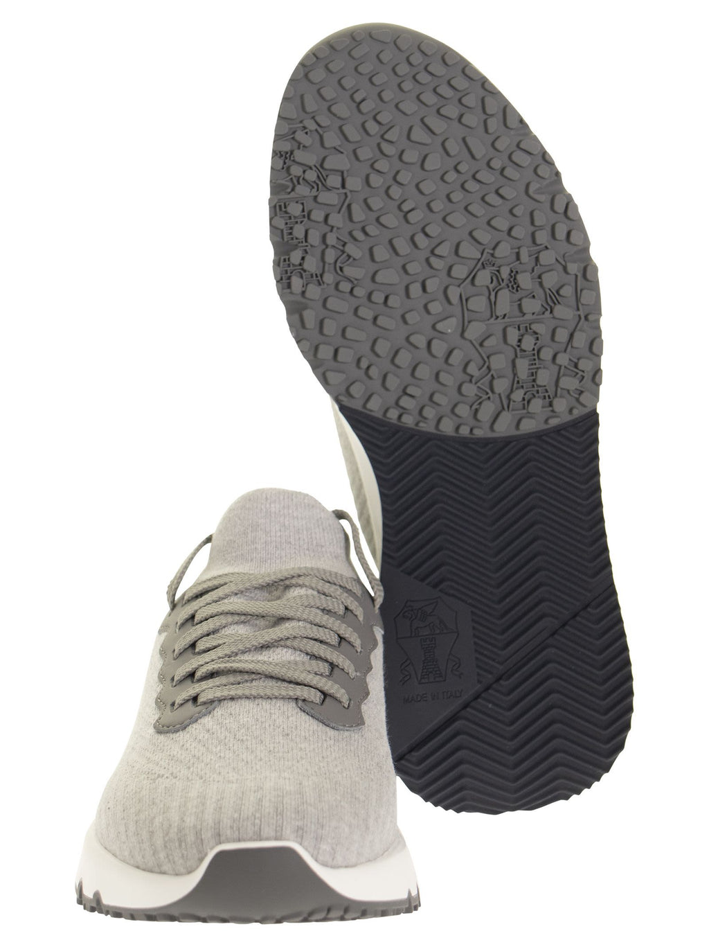 Brunello Cucinelli Men Runners In Cotton Knit And Semi-Glossy Calf Leather