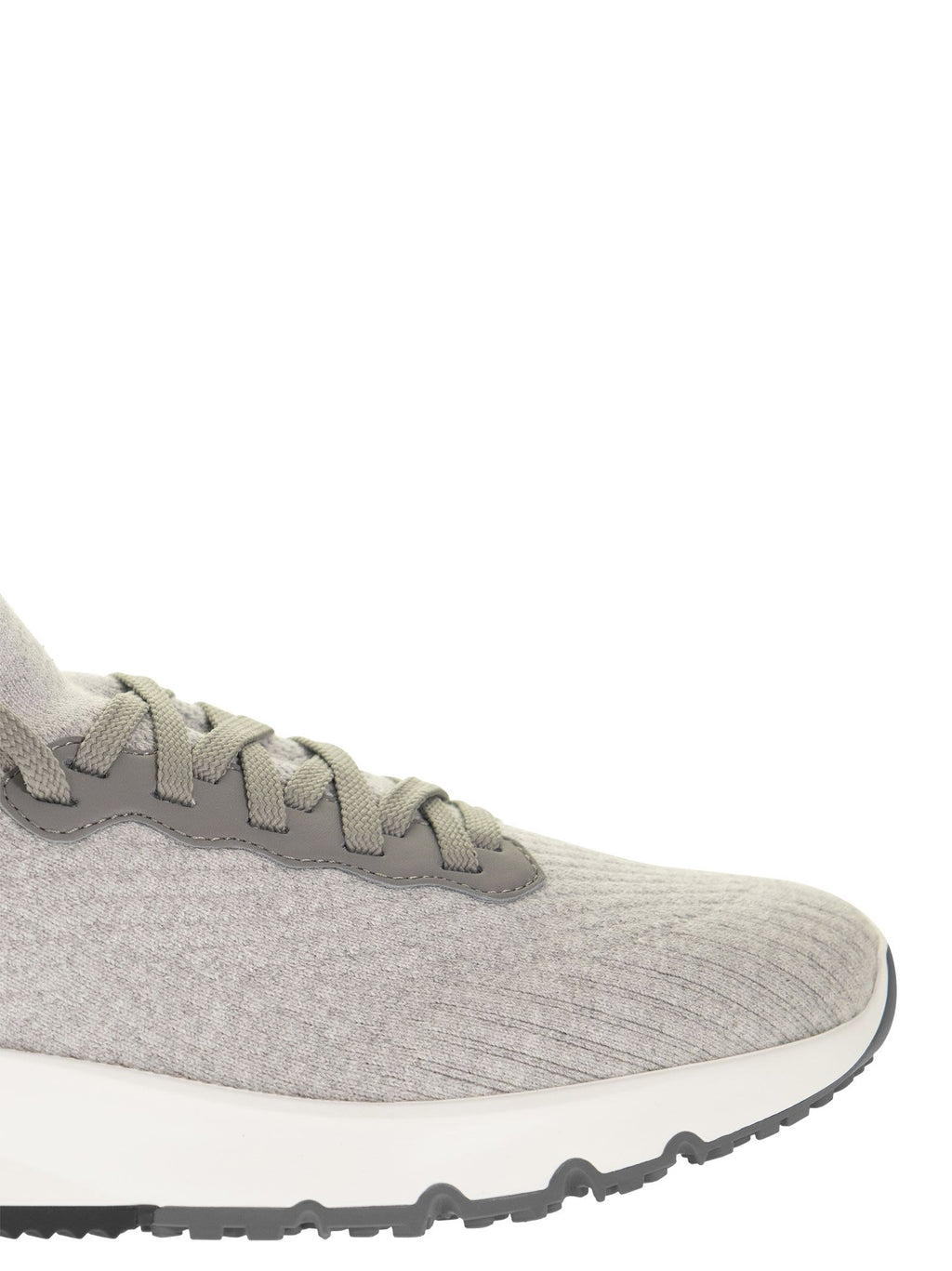 Brunello Cucinelli Men Runners In Cotton Knit And Semi-Glossy Calf Leather