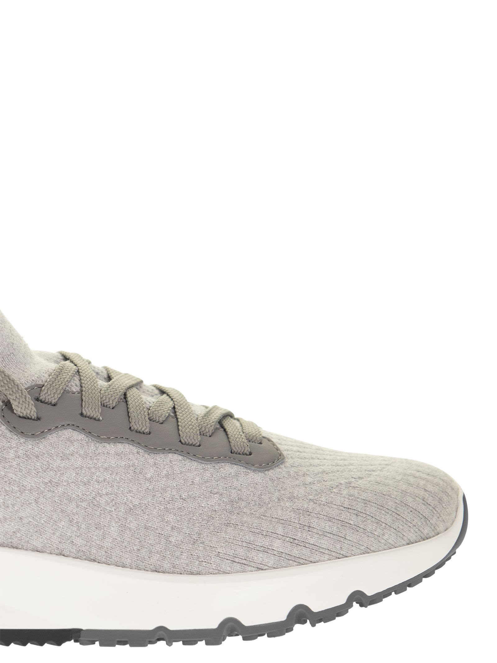 Brunello Cucinelli Men Runners In Cotton Knit And Semi-Glossy Calf Leather