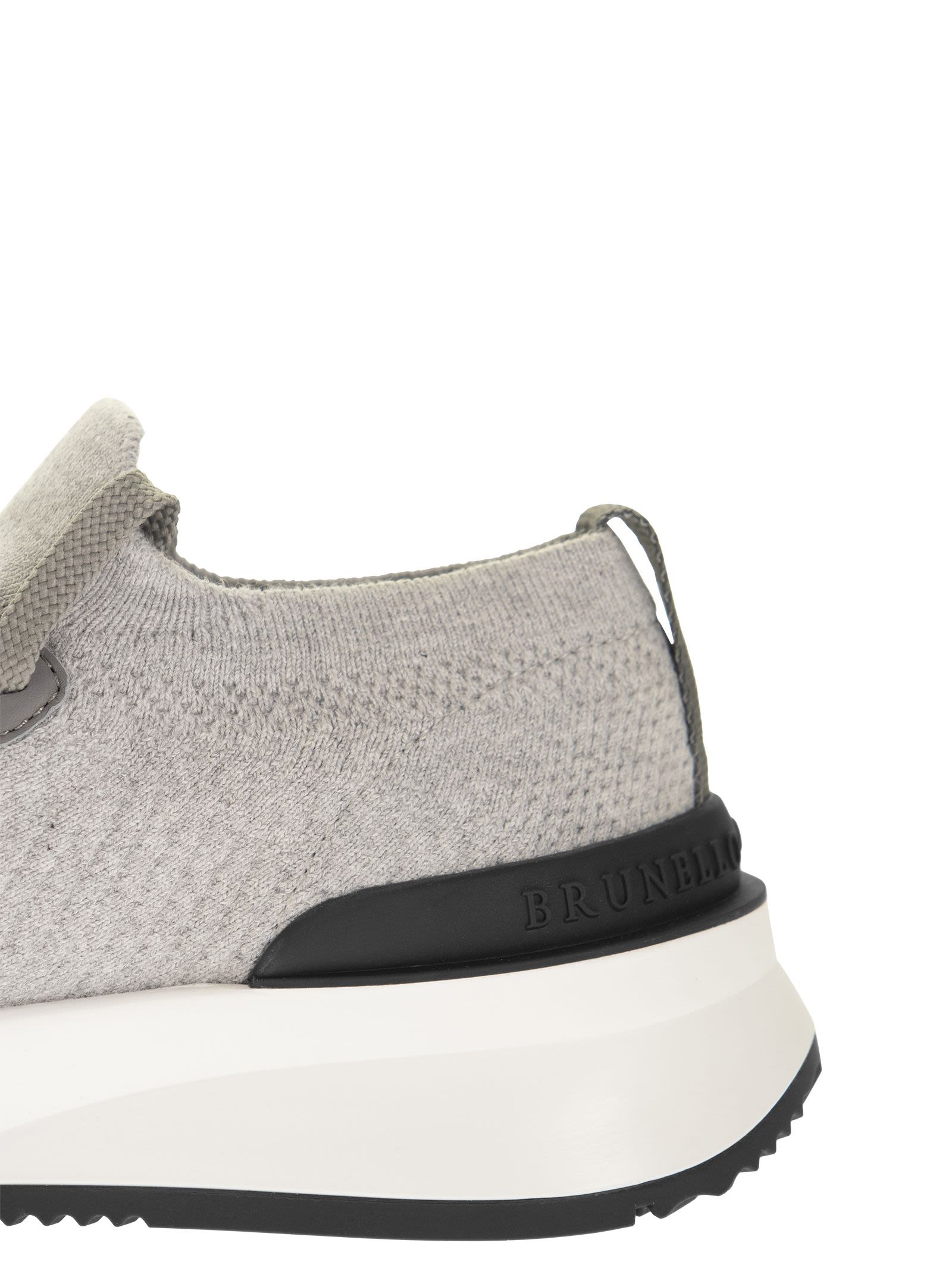 Brunello Cucinelli Men Runners In Cotton Knit And Semi-Glossy Calf Leather