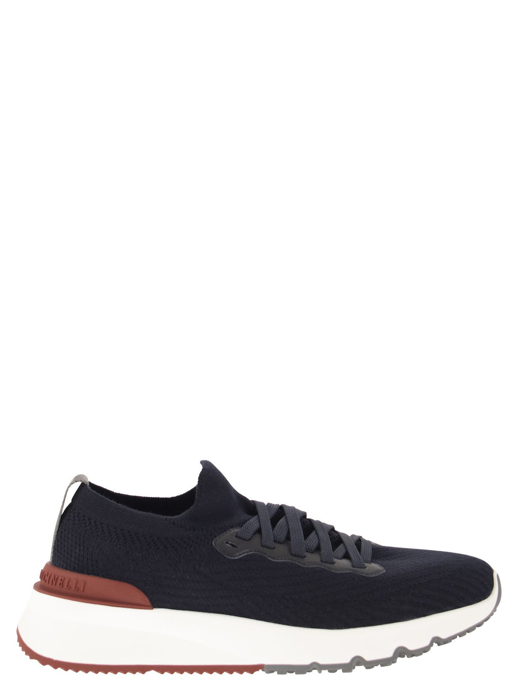 Brunello Cucinelli Men Runners In Cotton Knit And Semi-Glossy Calf Leather