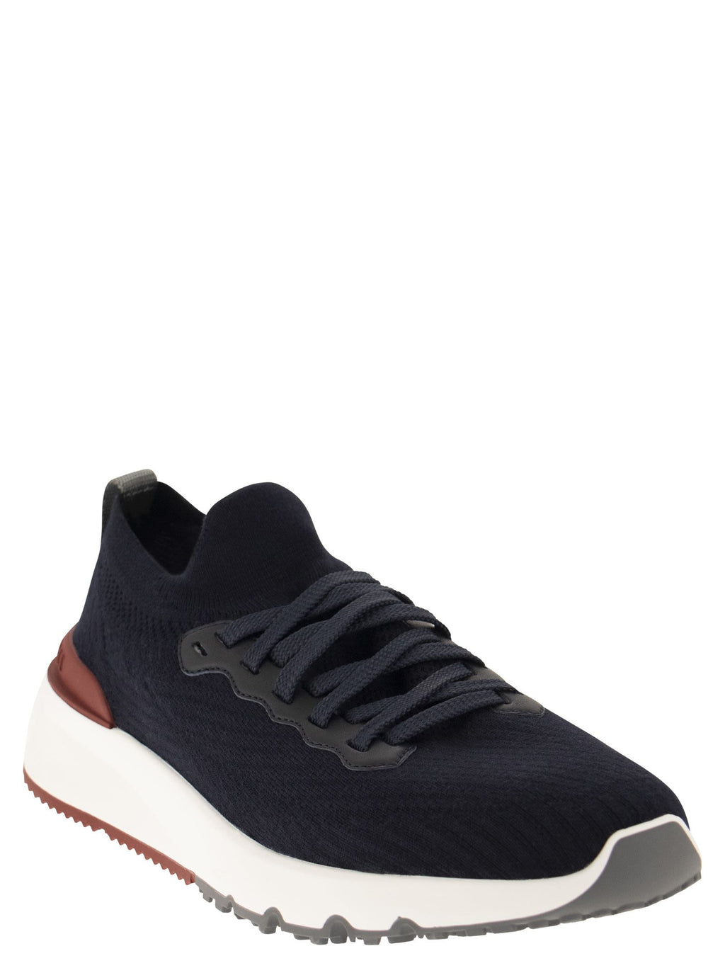 Brunello Cucinelli Men Runners In Cotton Knit And Semi-Glossy Calf Leather