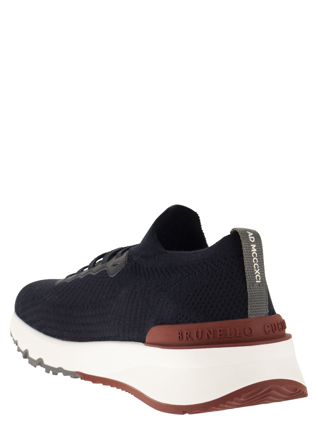 Brunello Cucinelli Men Runners In Cotton Knit And Semi-Glossy Calf Leather