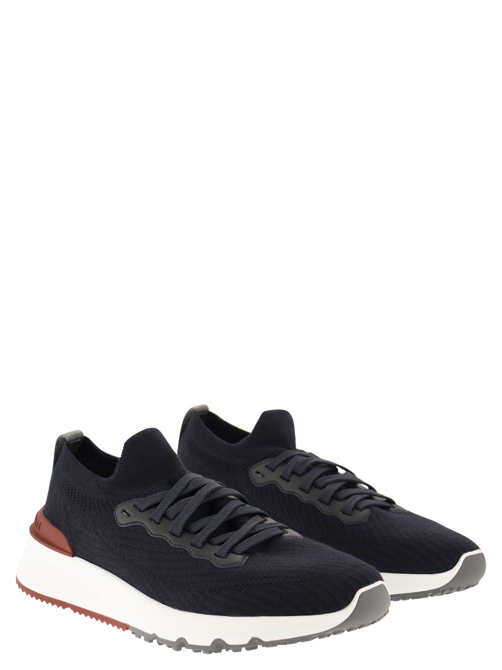 Brunello Cucinelli Men Runners In Cotton Knit And Semi-Glossy Calf Leather