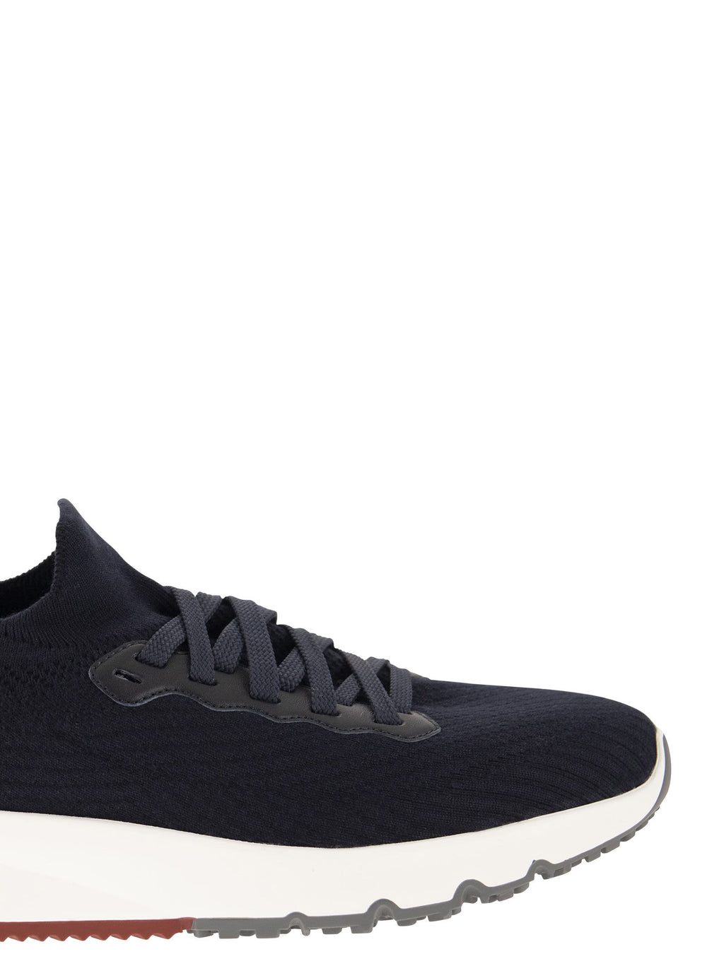 Brunello Cucinelli Men Runners In Cotton Knit And Semi-Glossy Calf Leather