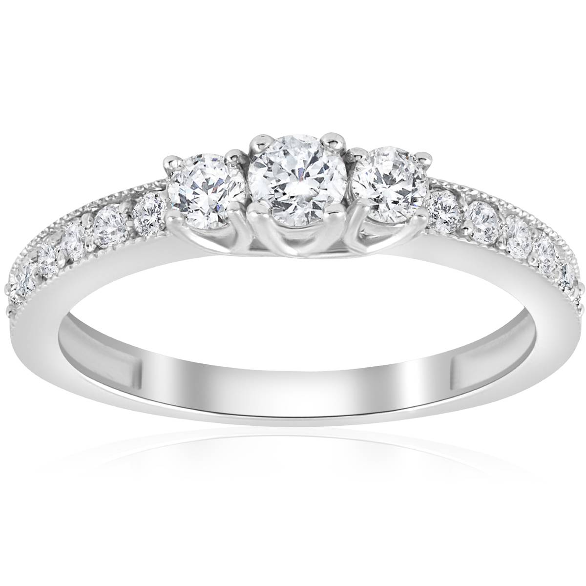 1/2ct 3 Stone Diamond Ring 14K White Gold Size Selectable