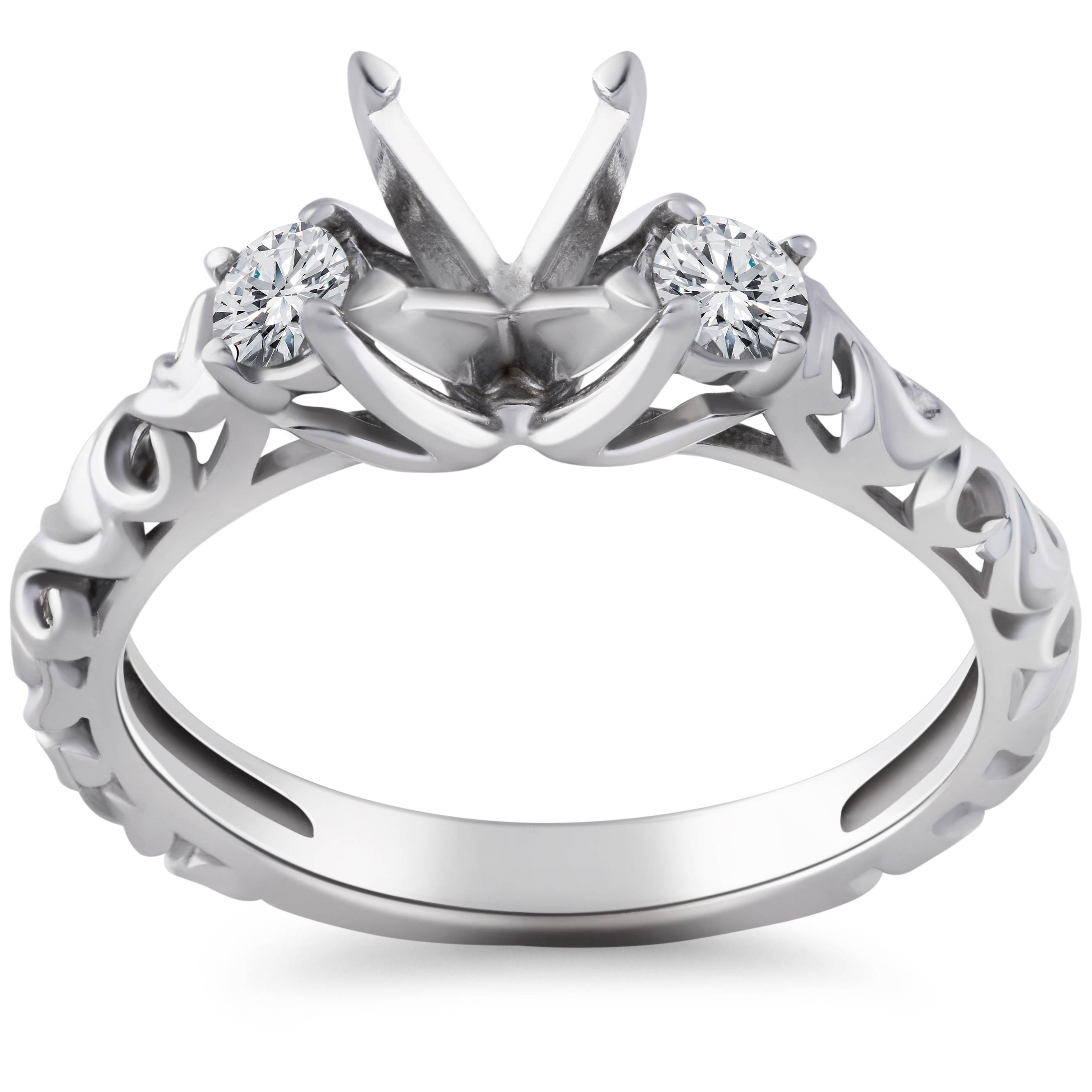 1/4CT Vintage Diamond Engagement Ring Setting 14K White Gold Size Selectable