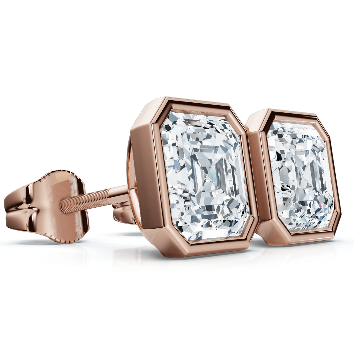 2ct TW Asscher Cut Bezel Diamond Studs 14k Gold Lab Grown