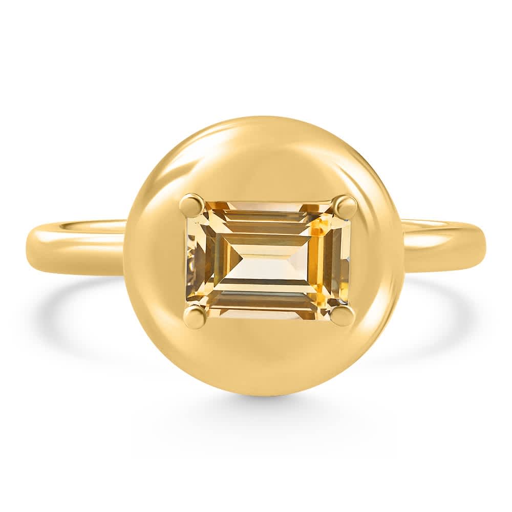 Candy Button 14k Yellow Gold Emerald Cut Citrine Ring