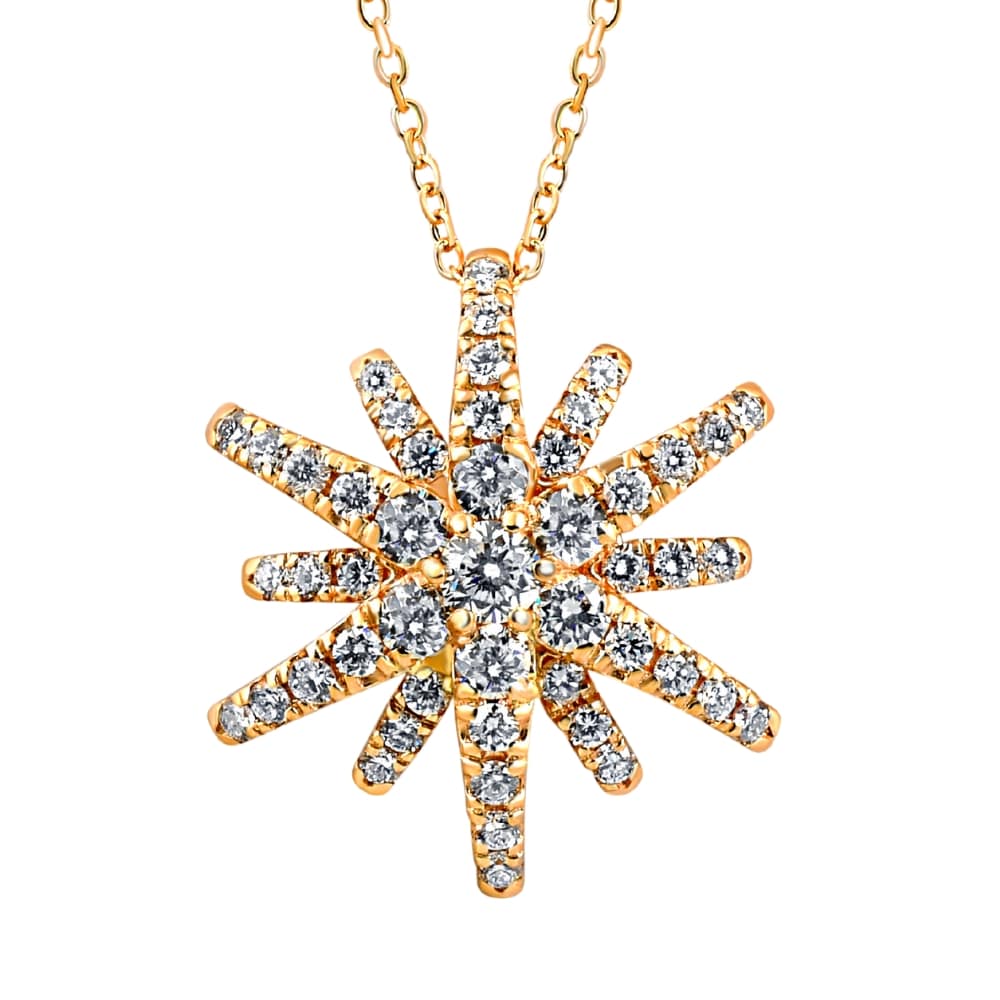 1Ct TW Round Cut Starburst Diamond Pendant 14k Yellow Gold Lab Grown Necklace