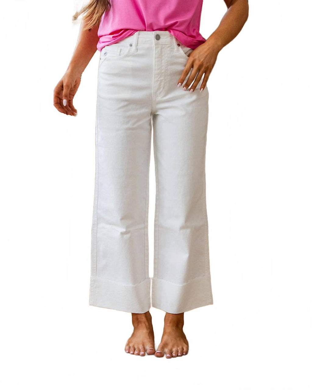 High Rise Cropped Wide Leg Jeans In White