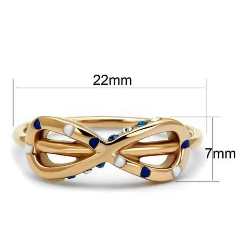 IP Rose Gold(Ion Plating) Stainless Steel Ring with Top Grade Crystal in Sapphire
