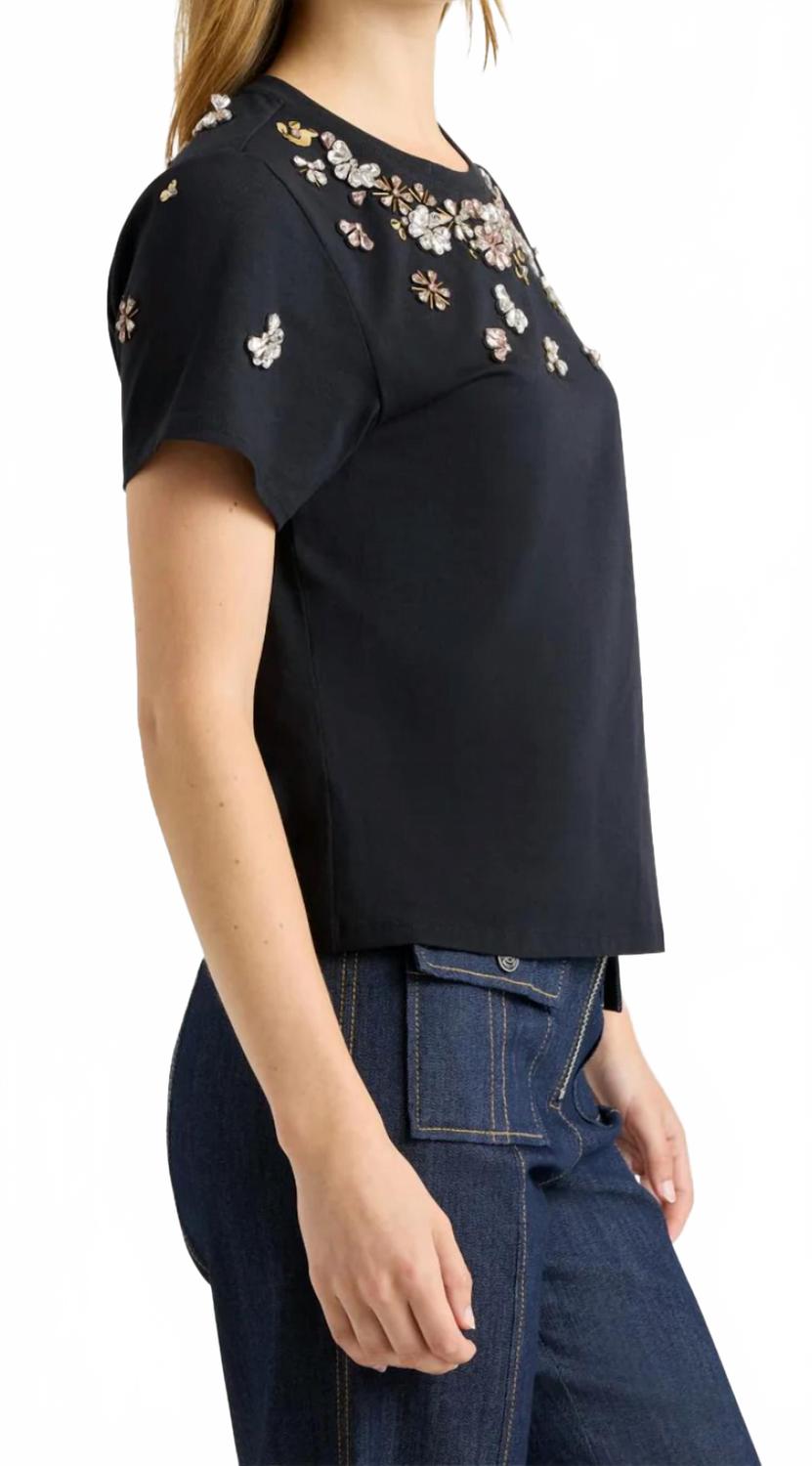 Tumbling Flowers Shrunken Tee In Black
