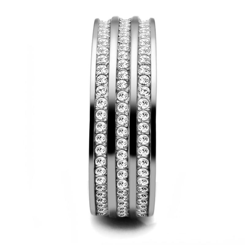 High polished (no plating) Stainless Steel Ring with Top Grade Crystal in Clear