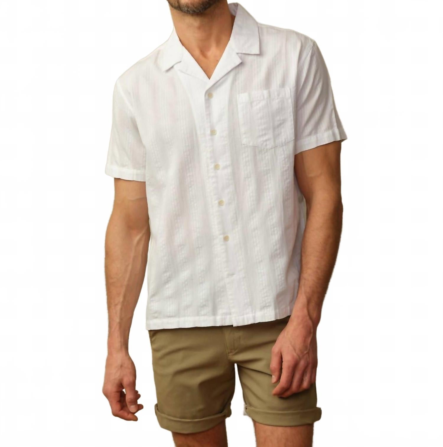 Fez Organic Cotton Short Sleeve Shirt In White Provence Stripe