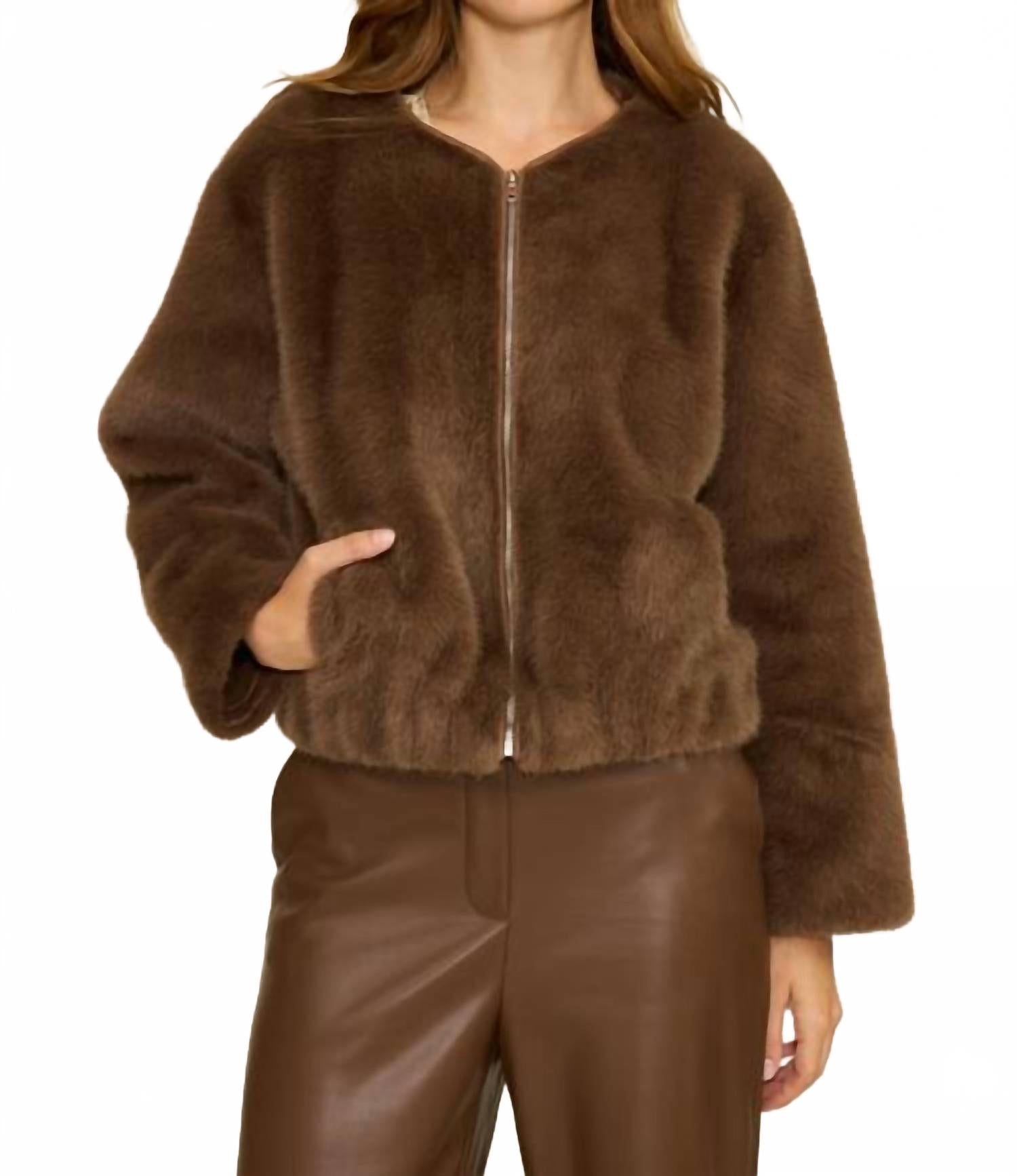 Aubrey Faux Fur Jacket In Brown