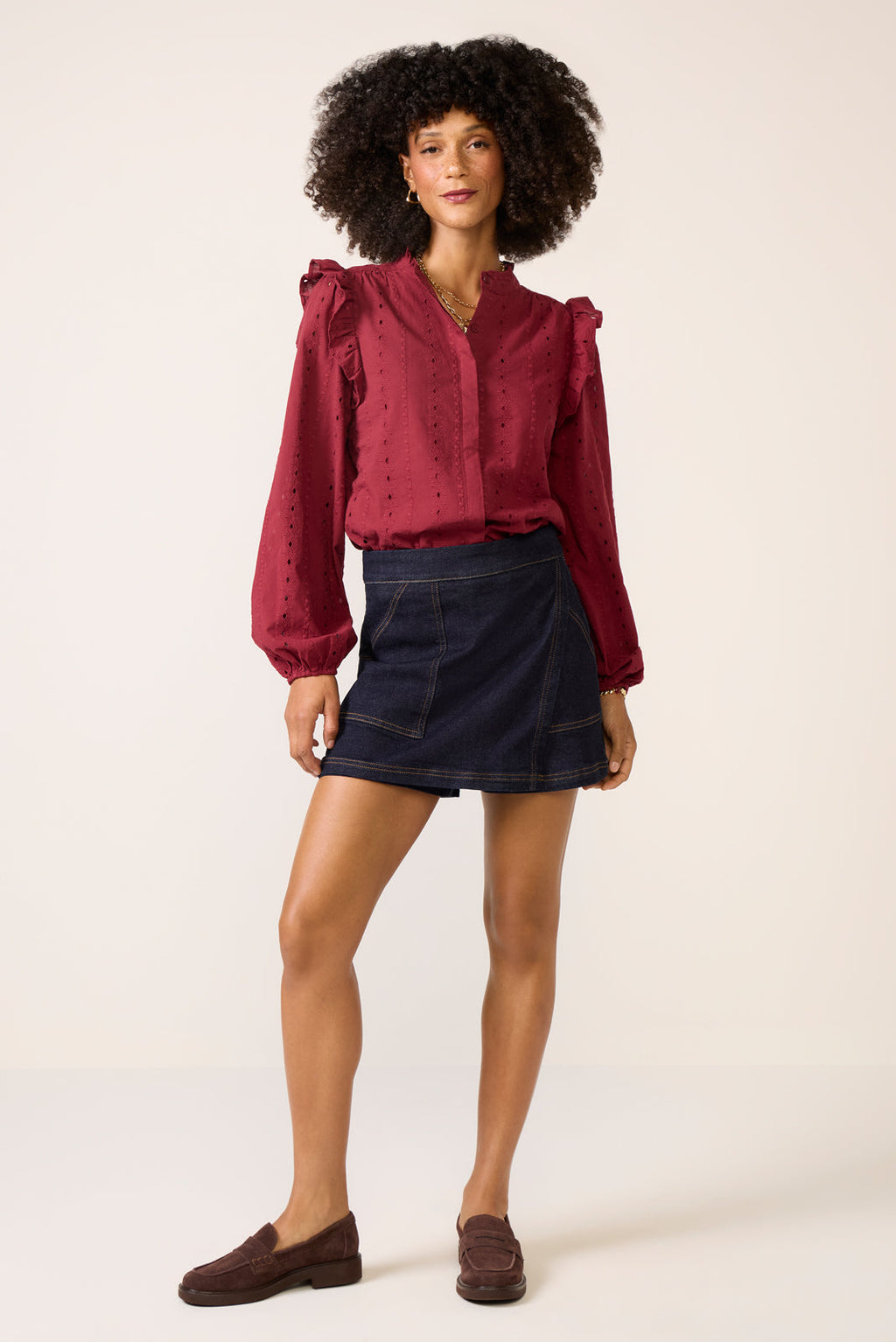 Women's Lia Textured Ruffle Shirt