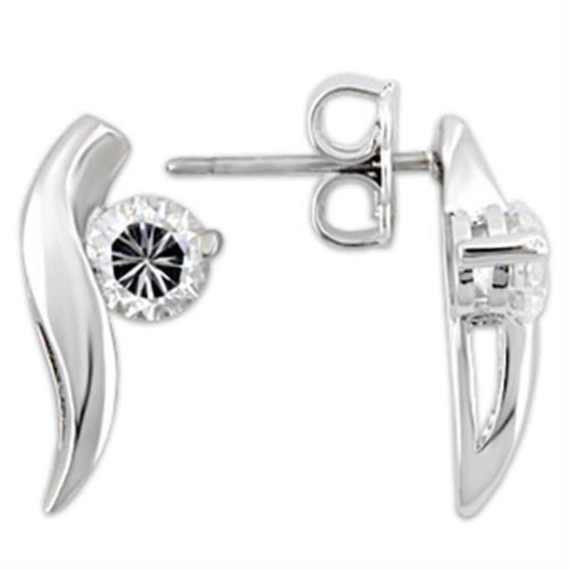 Rhodium 925 Sterling Silver Earrings with AAA Grade CZ in Clear
