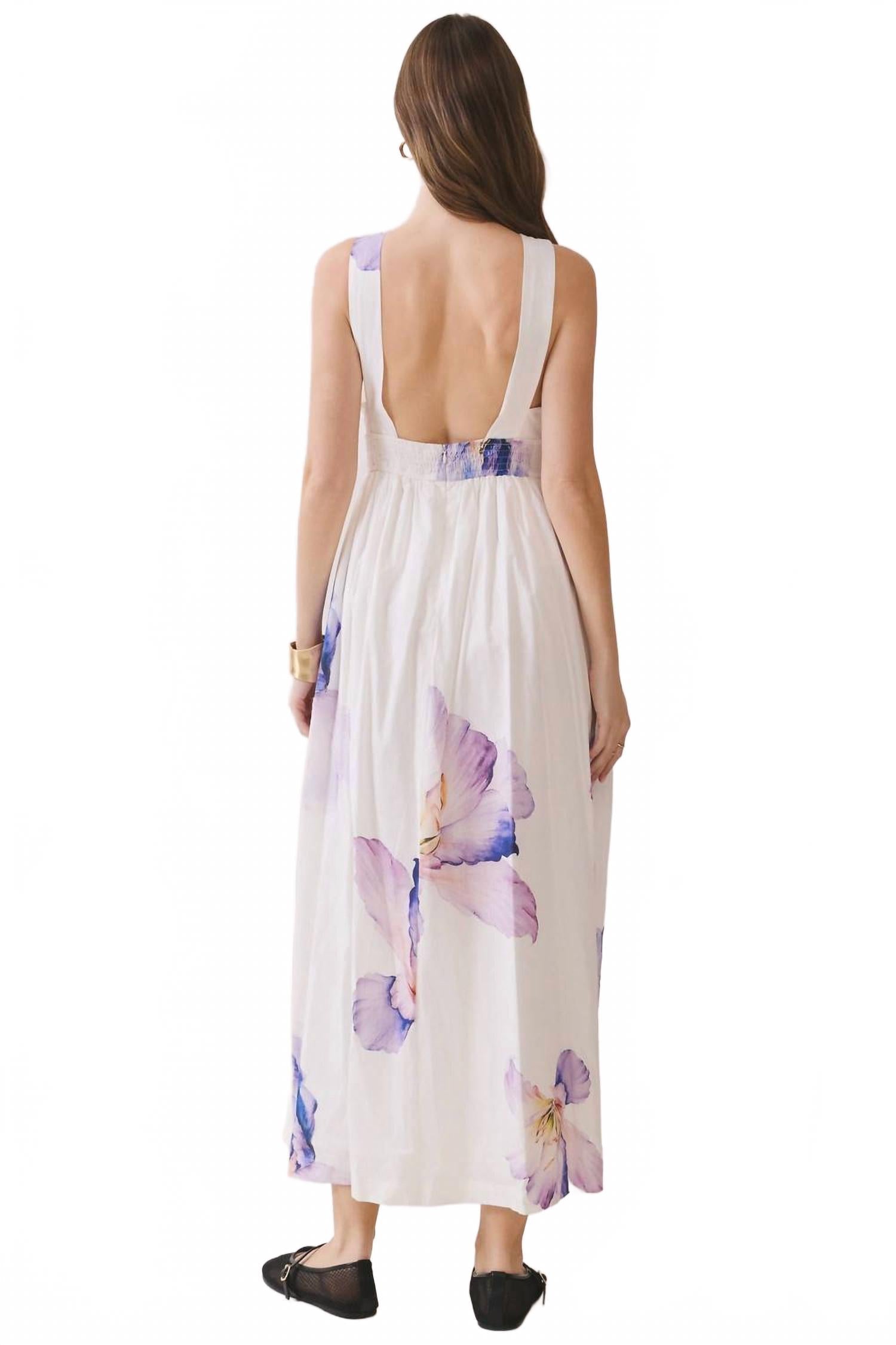 Floral Print Cross Halter Neck Midi Dress In Off White