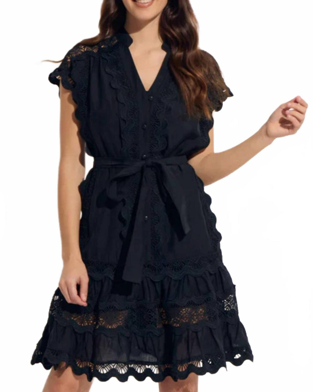 Vertical Wiggle Short Dress With Slip In Black