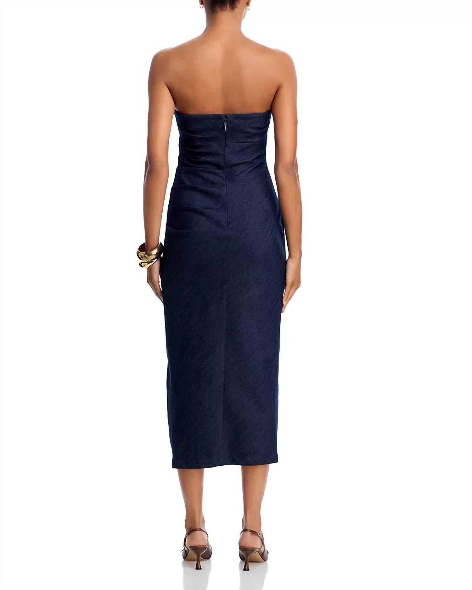 Strapless Adira Midi Dress In Indigo Denim