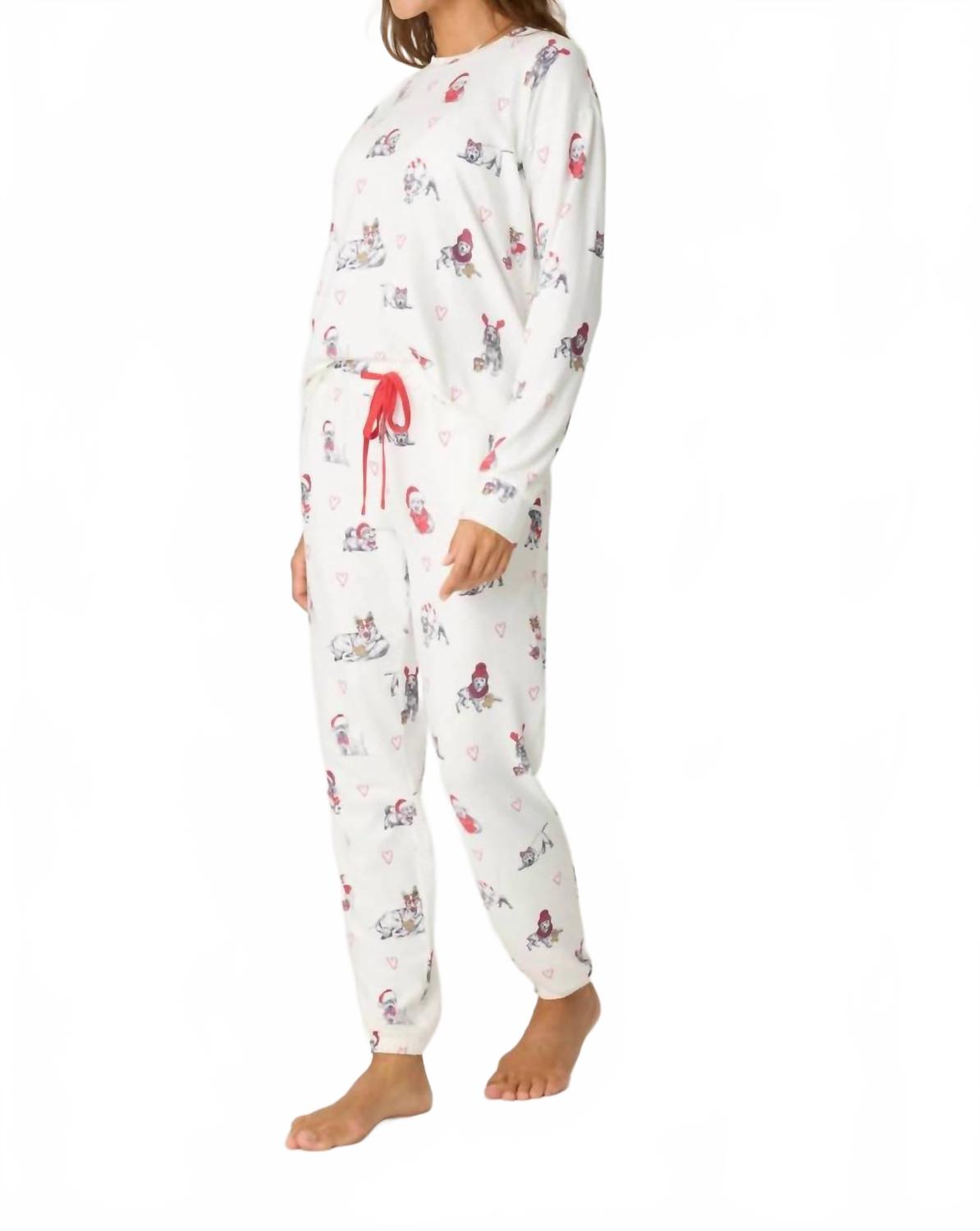 Candy Cane Lane Pajama Set In White