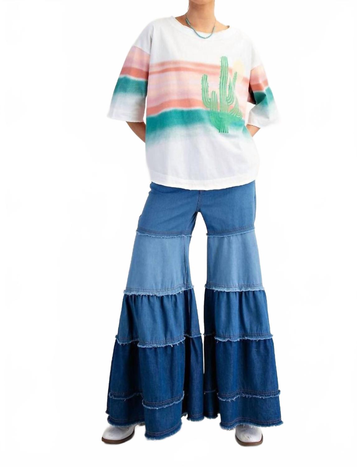 Graphic Western Soft Washed Cactus Top In White Multicolor