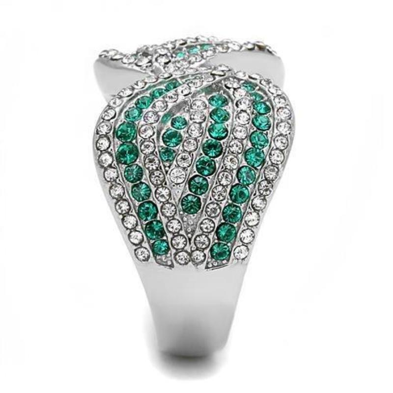 High polished (no plating) Stainless Steel Ring with Top Grade Crystal in Emerald