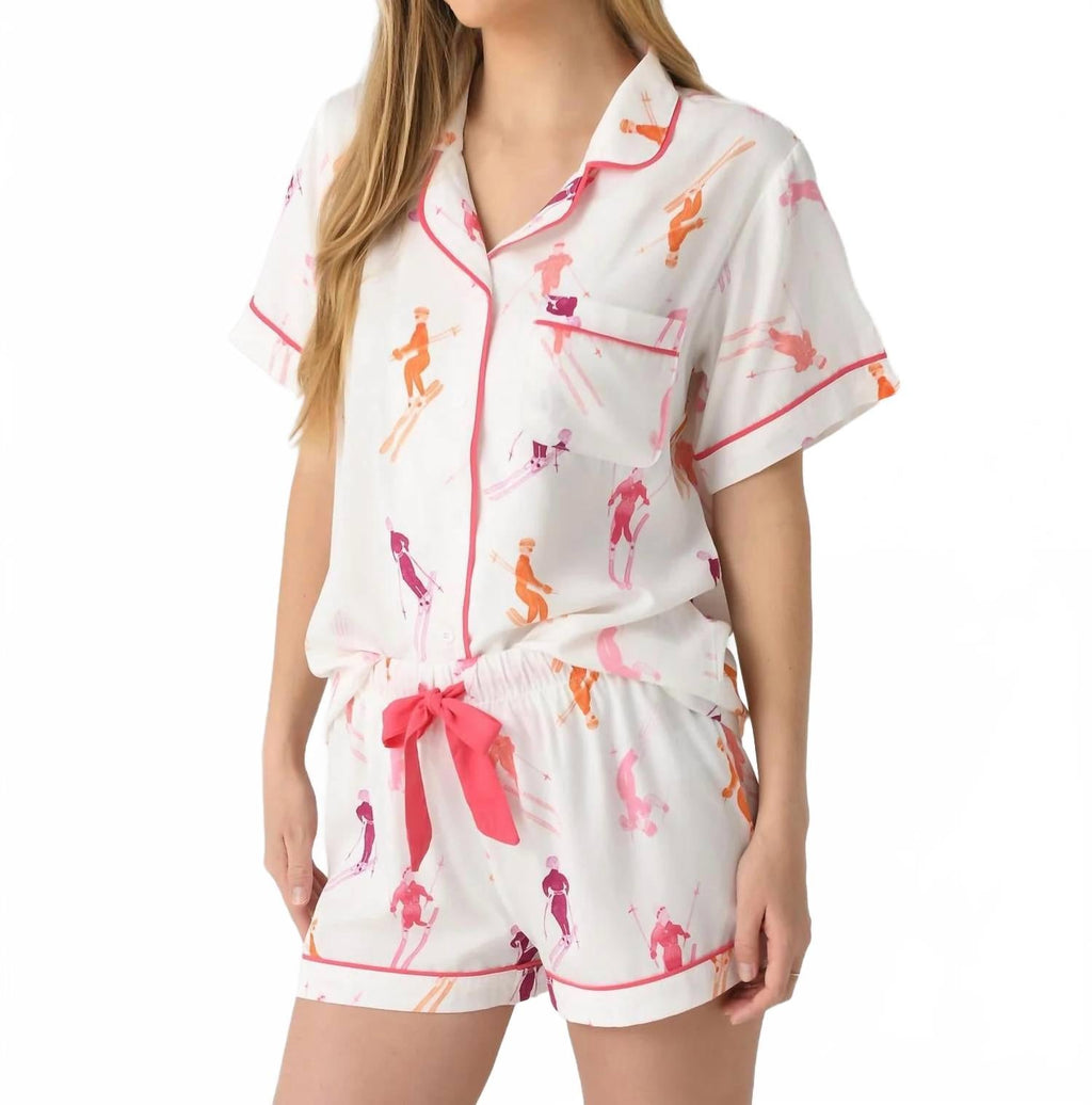 Bluebird Day Shorts Pajama Set In White / Pink / Orange
