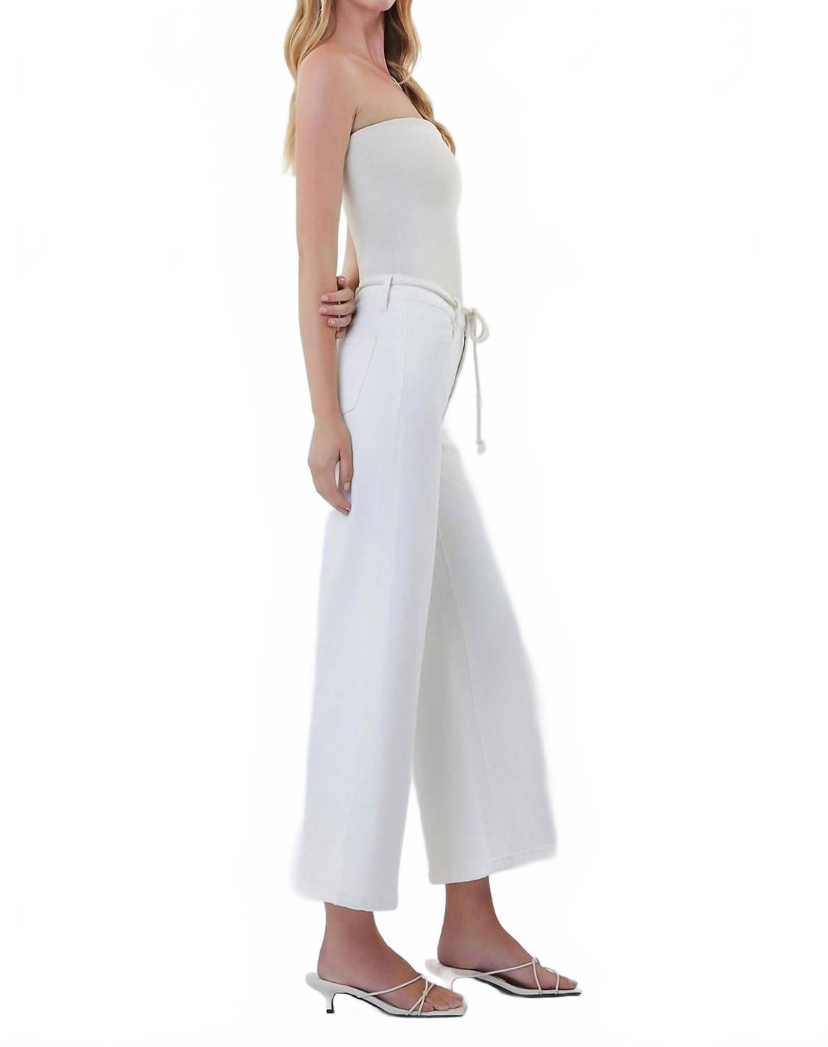 High Rise Crop Wide Leg Pants In White