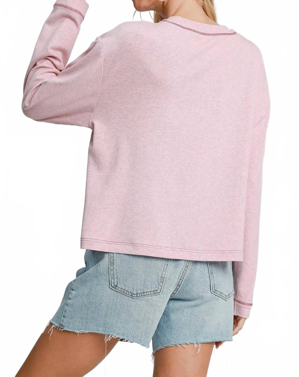 Modal Round Neck Basic Top In Powder Pink