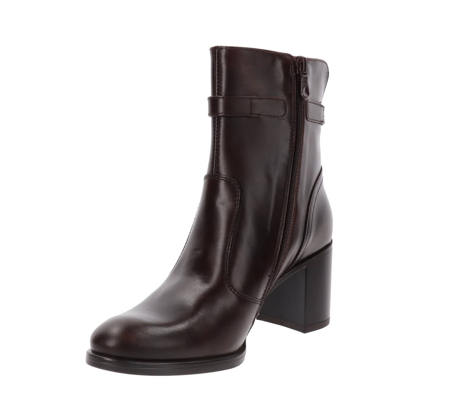 Women's Shiny High Heel Ankle Bootie In Brown
