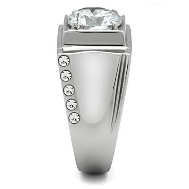 High polished (no plating) Stainless Steel Ring with AAA Grade CZ in Clear